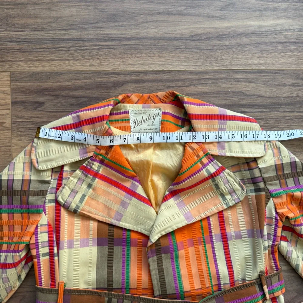 VTG 70s New York Debutogs Rainbow Plaid Spring Belted Maximalist LightJacket S/M - Picture 14 of 16